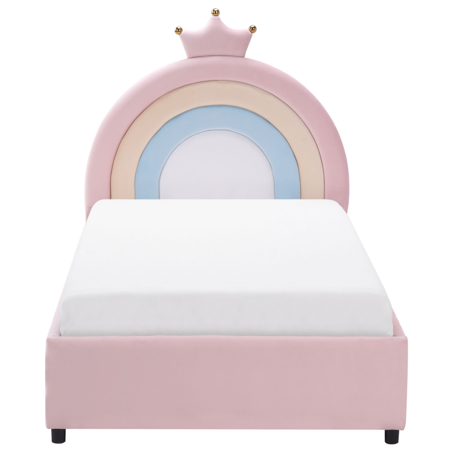 Pink Velvet 3ft Single Bed With Storage And Crown Headboard