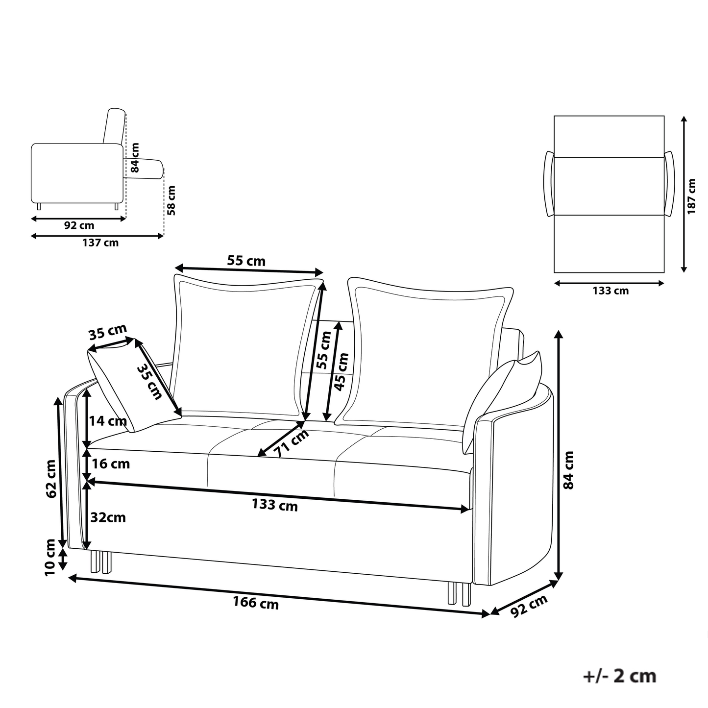 2 Seater Sofa Bed Golden Brown With Sleeping Function
