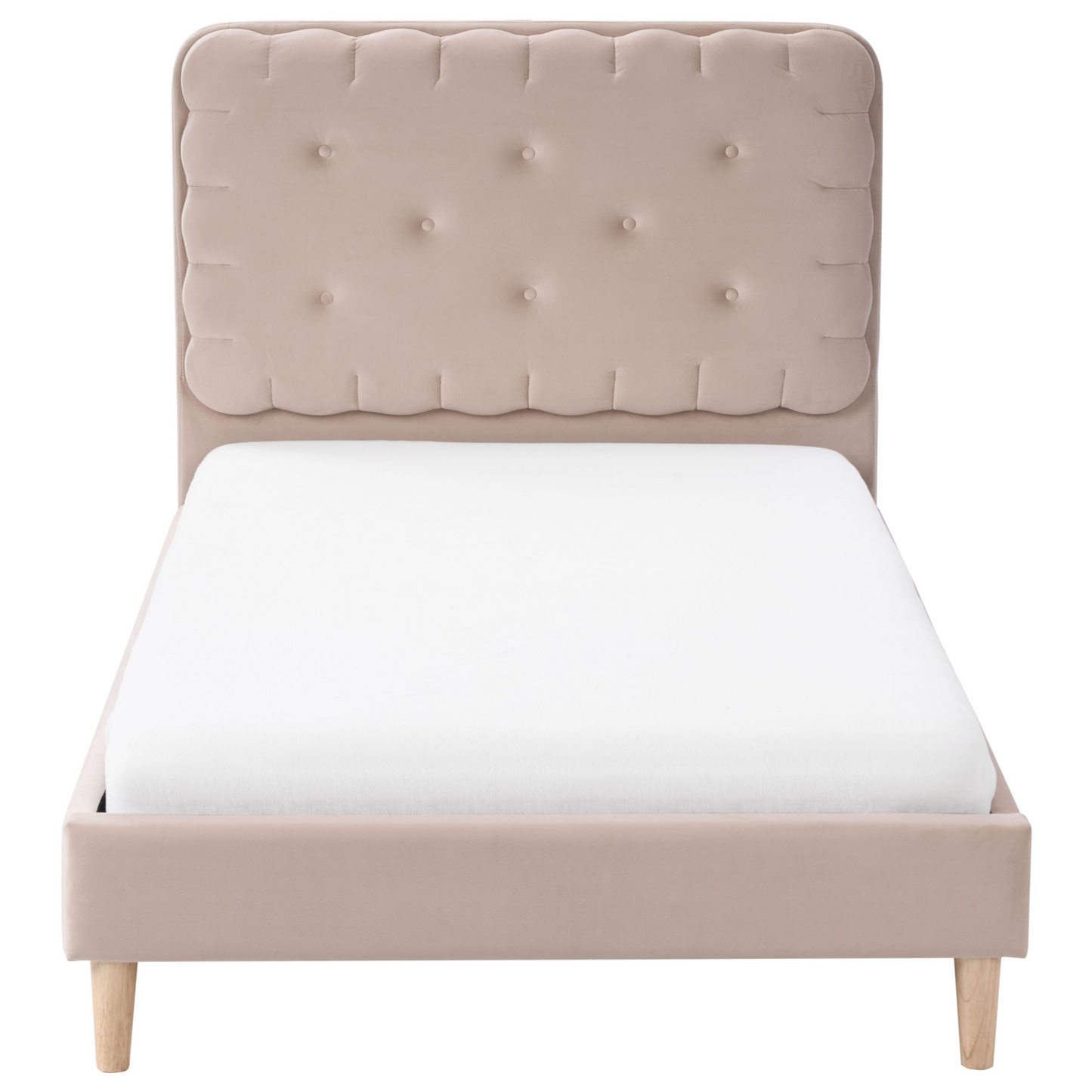 Beige Velvet Upholstered Bed with Tufted Headboard 3ft