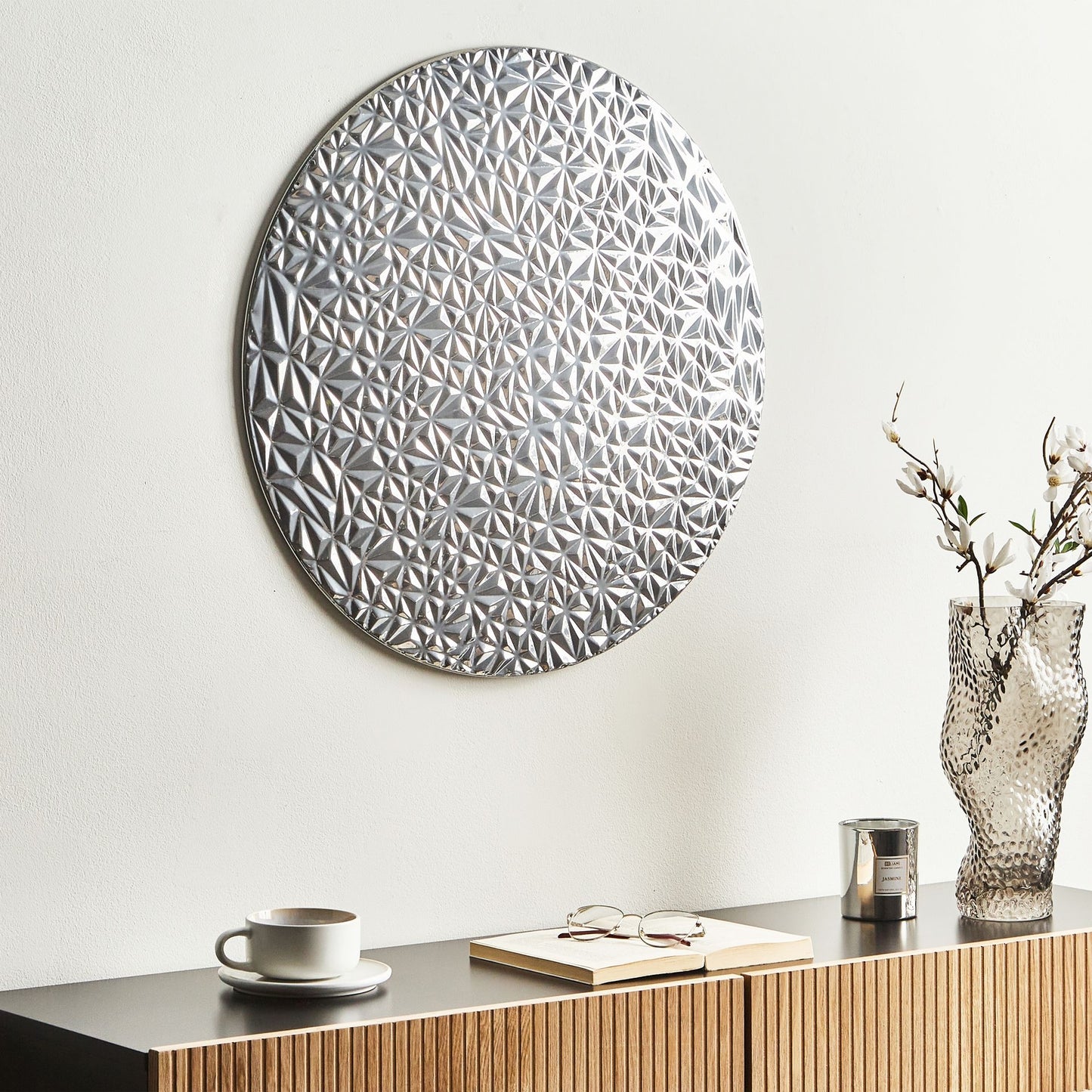 Wall Decor Silver Iron Round Accent With Textured Surface And Built In Hook