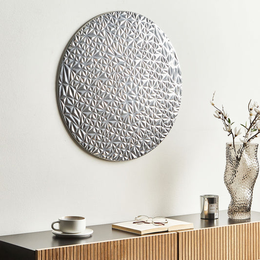 Wall Decor Silver Iron Round Accent With Textured Surface And Built In Hook