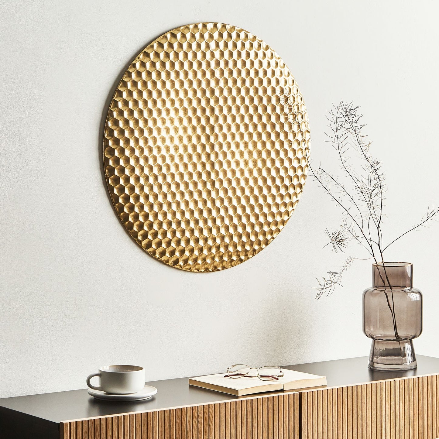Gold Iron Wall Decor Round Honeycomb Hanging Accent