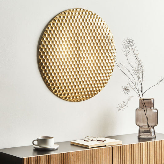 Gold Iron Wall Decor Round Honeycomb Hanging Accent