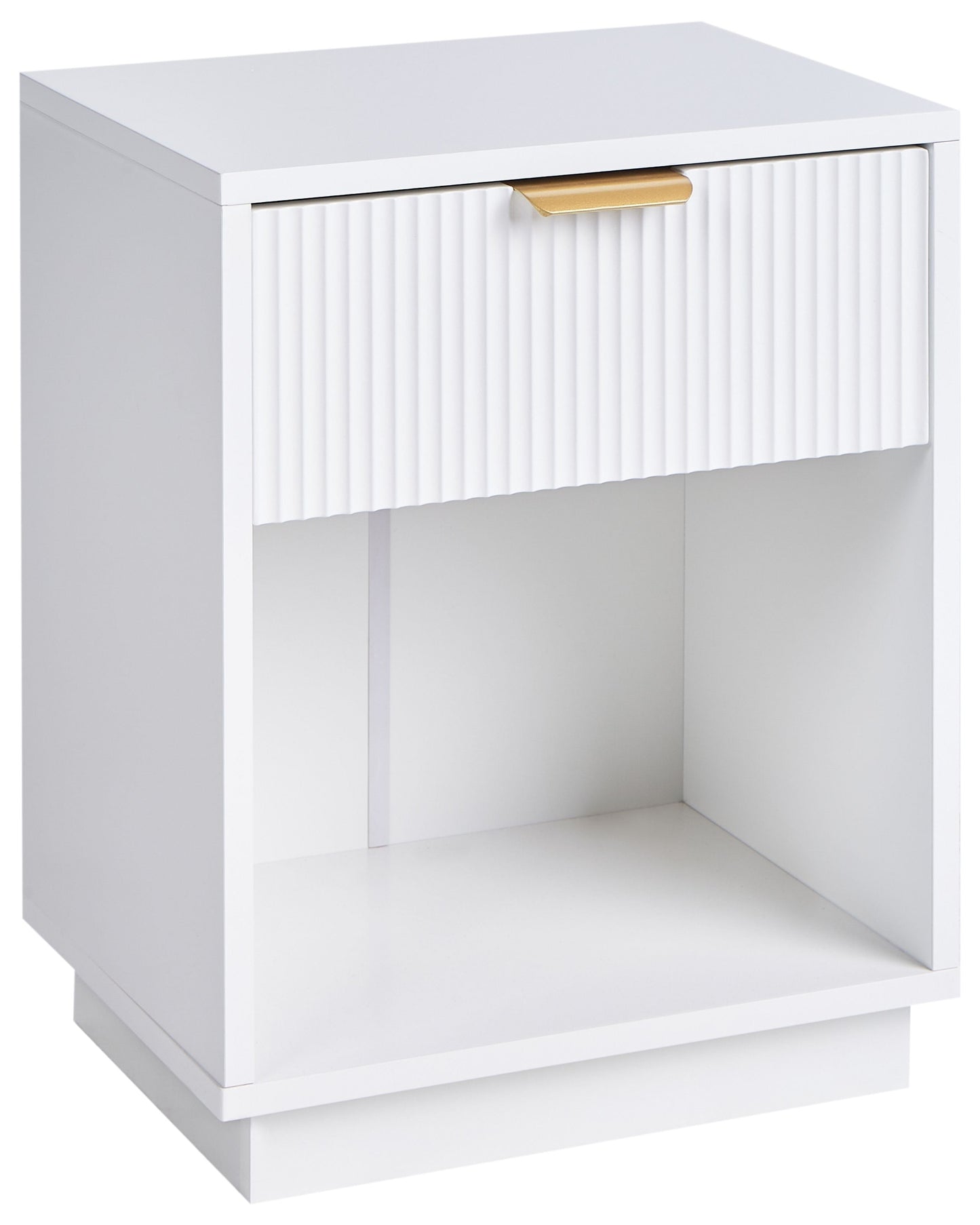 NovaHome Bedside Table White MDF Fluted Front 1 Drawer Gold Handle