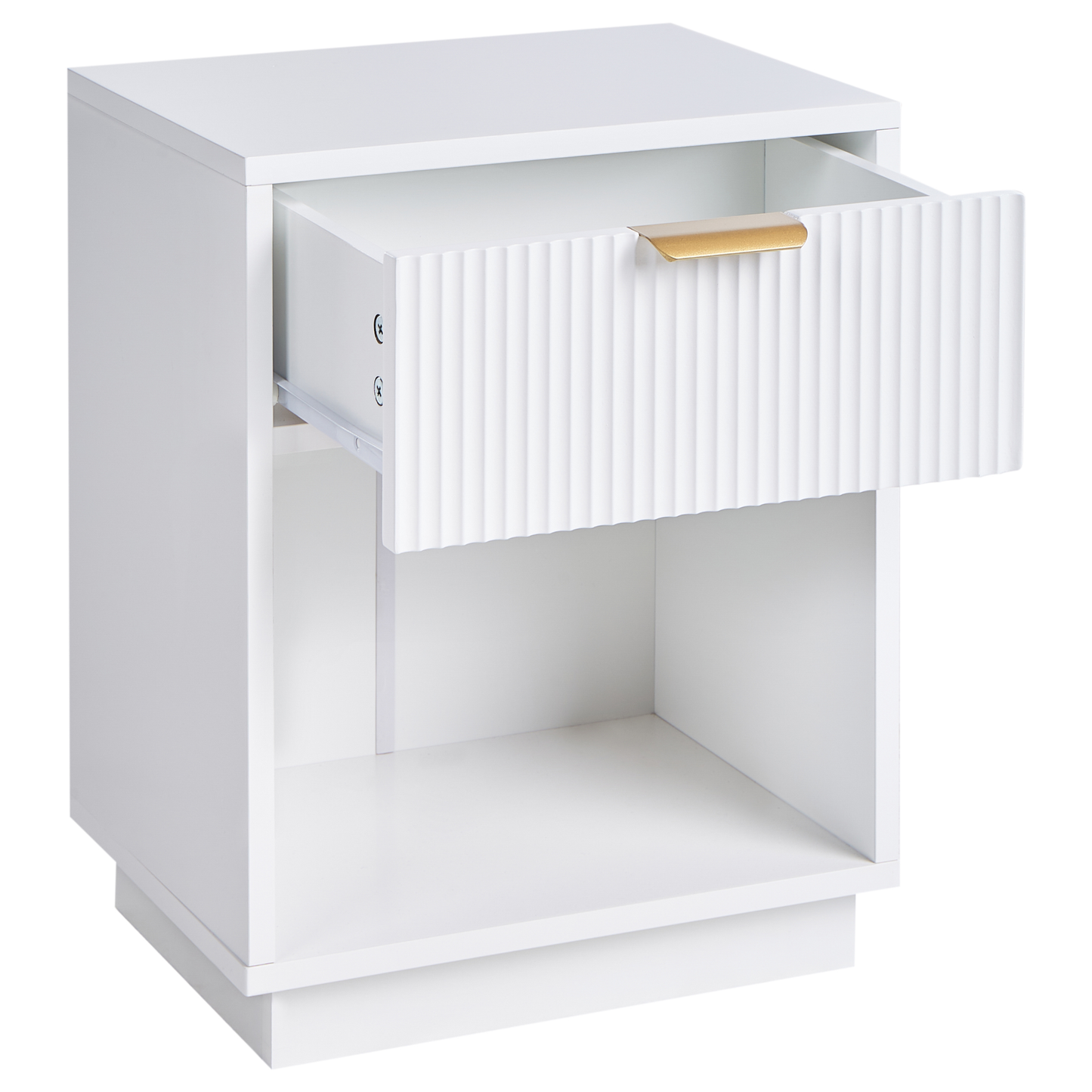 NovaHome Bedside Table White MDF Fluted Front 1 Drawer Gold Handle