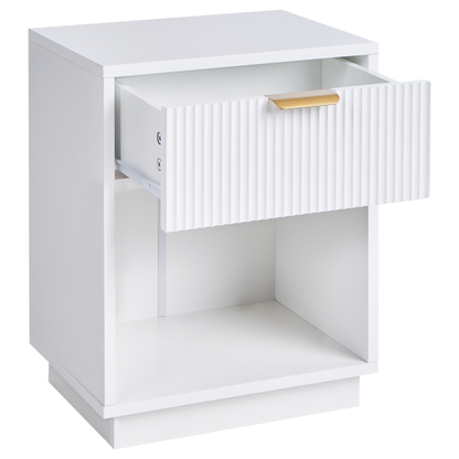 NovaHome Bedside Table White MDF Fluted Front 1 Drawer Gold Handle