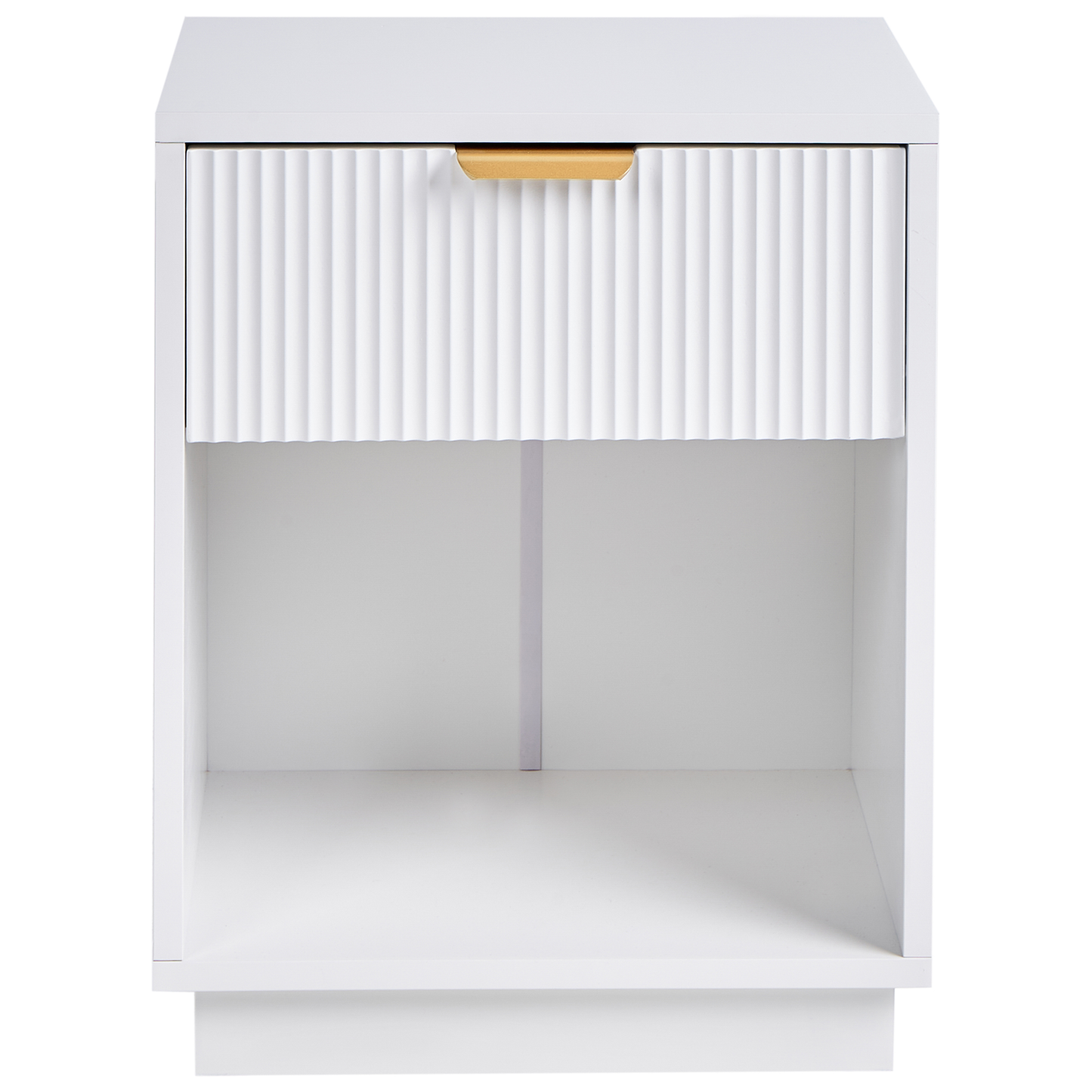 NovaHome Bedside Table White MDF Fluted Front 1 Drawer Gold Handle