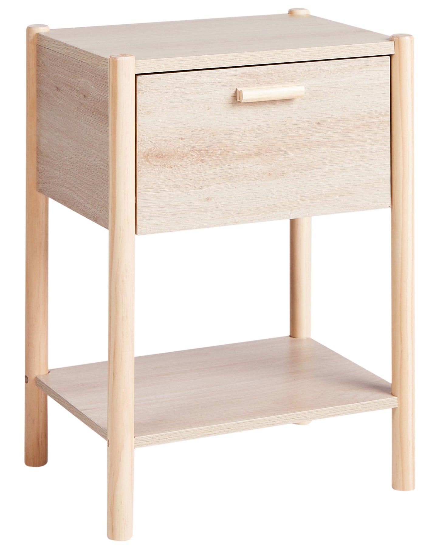 ScandiHome Bedside Table Light Brown MDF Pine Wood Legs 1 Drawer