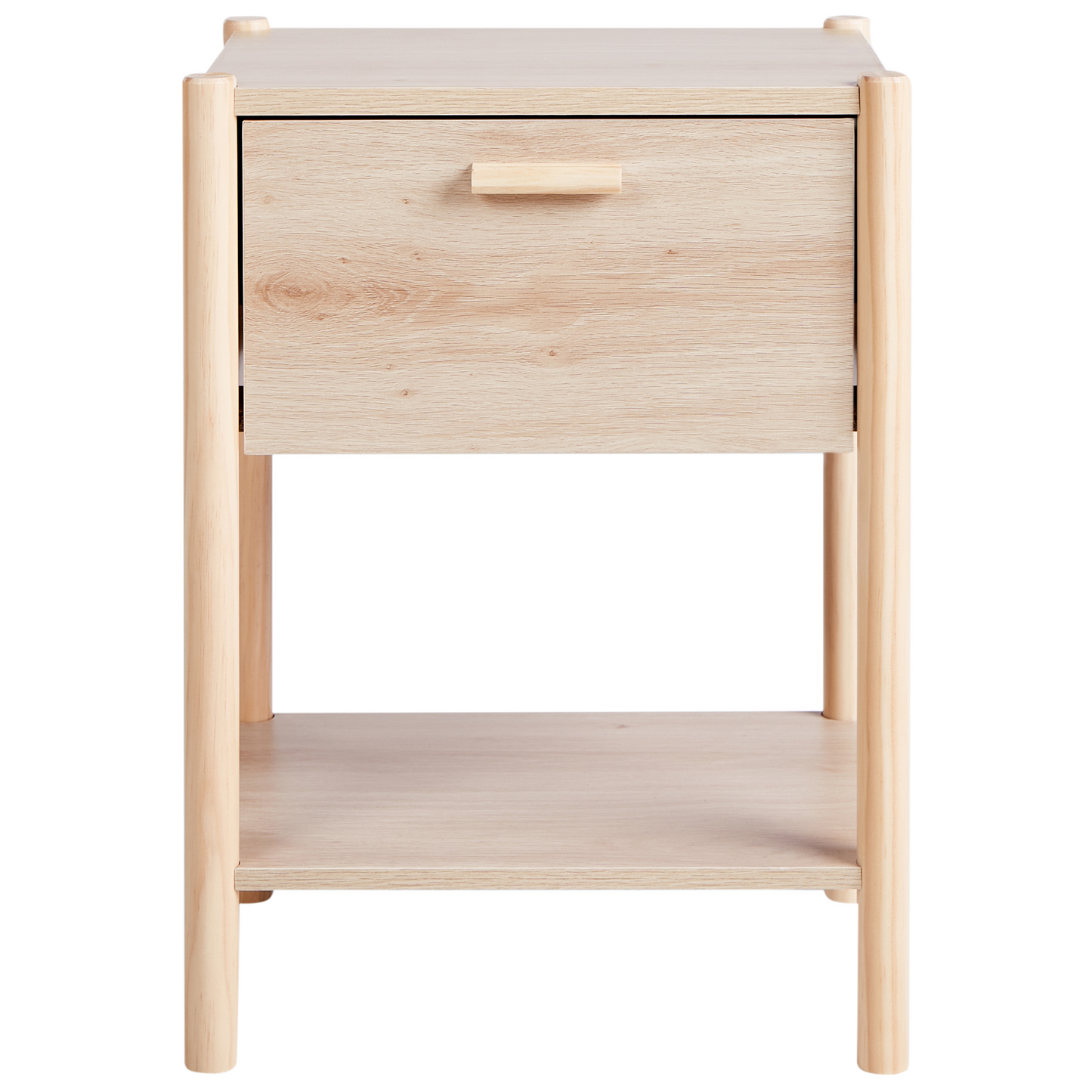 ScandiHome Bedside Table Light Brown MDF Pine Wood Legs 1 Drawer