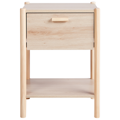 ScandiHome Bedside Table Light Brown MDF Pine Wood Legs 1 Drawer