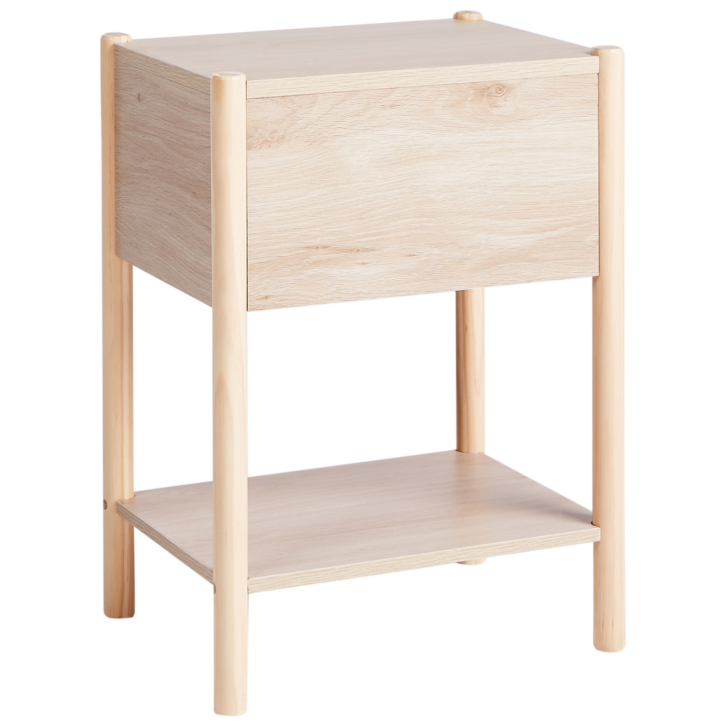 ScandiHome Bedside Table Light Brown MDF Pine Wood Legs 1 Drawer