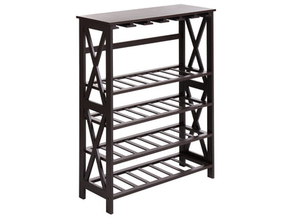 BrandLux Dark Brown Wine Rack Holder With MDF Pine Wood Legs 73 x 29 x 90 cm For Bottles And Glasses