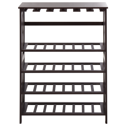 BrandLux Dark Brown Wine Rack Holder With MDF Pine Wood Legs 73 x 29 x 90 cm For Bottles And Glasses