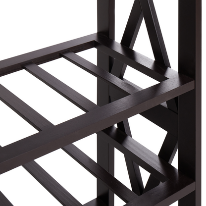 BrandLux Dark Brown Wine Rack Holder With MDF Pine Wood Legs 73 x 29 x 90 cm For Bottles And Glasses