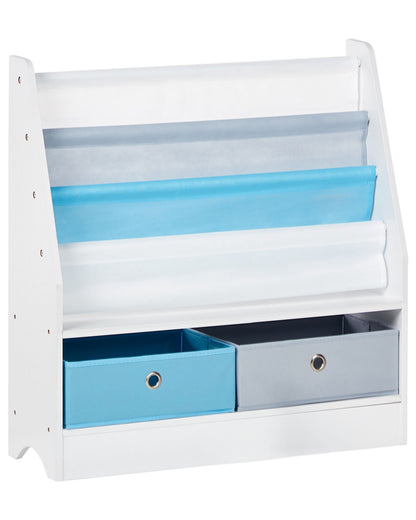 3 Tier Bookshelf White With Two Fabric Storage Boxes