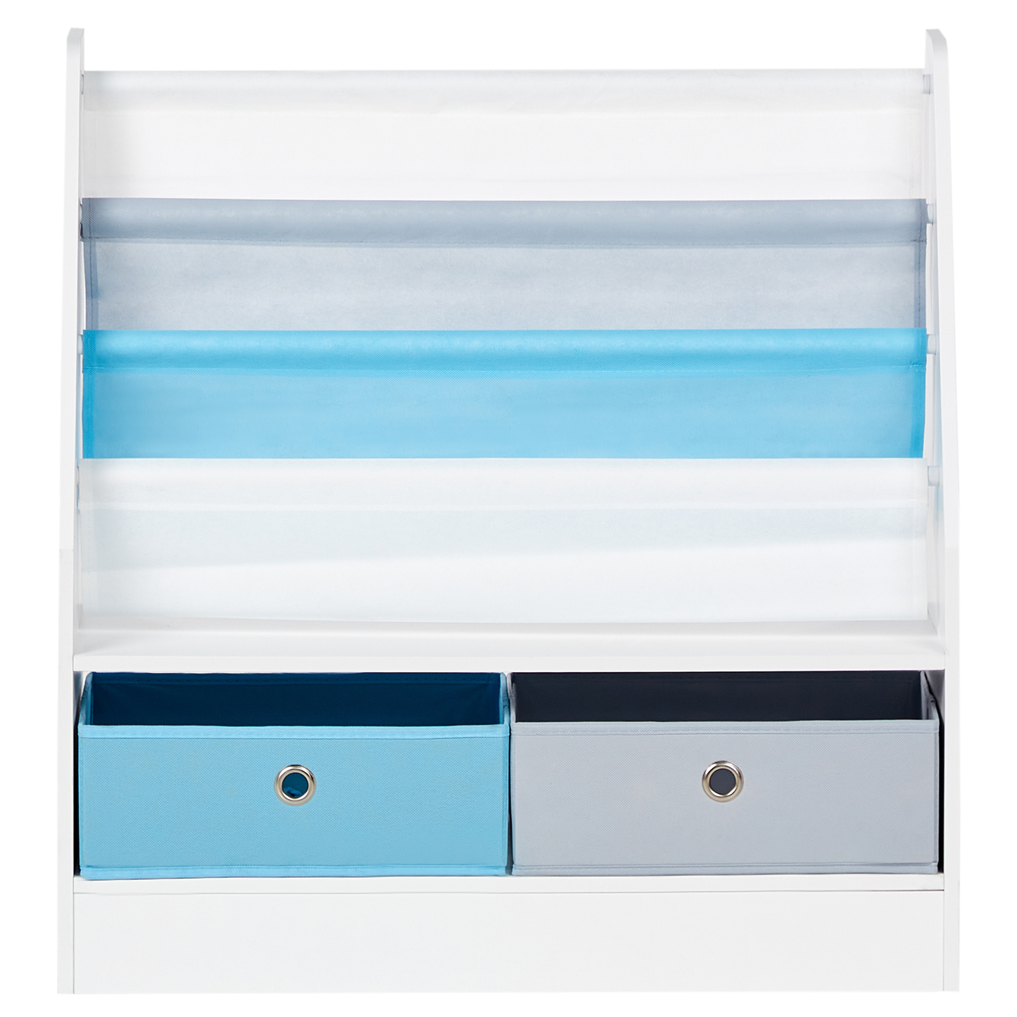 3 Tier Bookshelf White With Two Fabric Storage Boxes