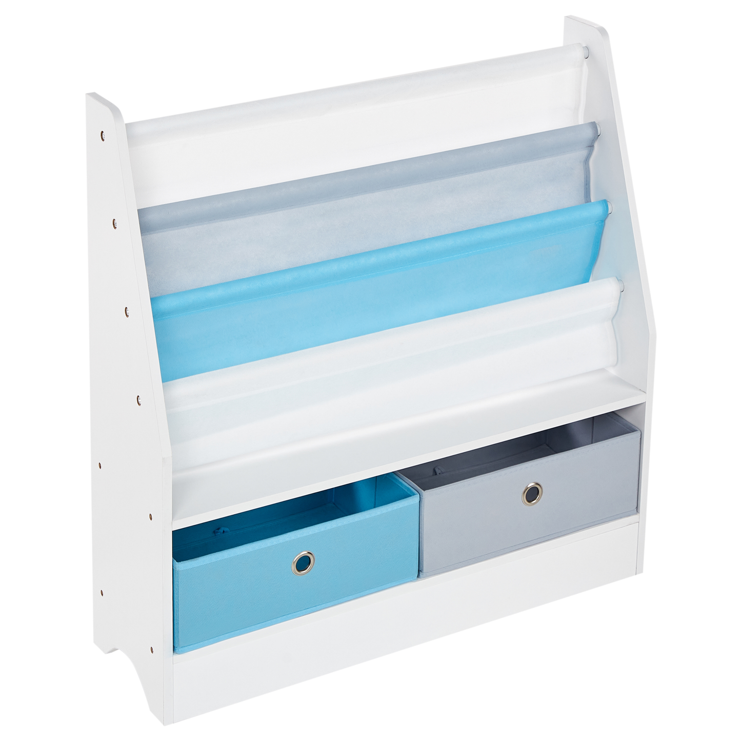 3 Tier Bookshelf White With Two Fabric Storage Boxes