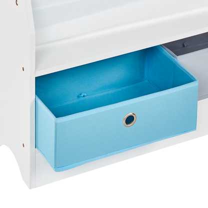 3 Tier Bookshelf White With Two Fabric Storage Boxes