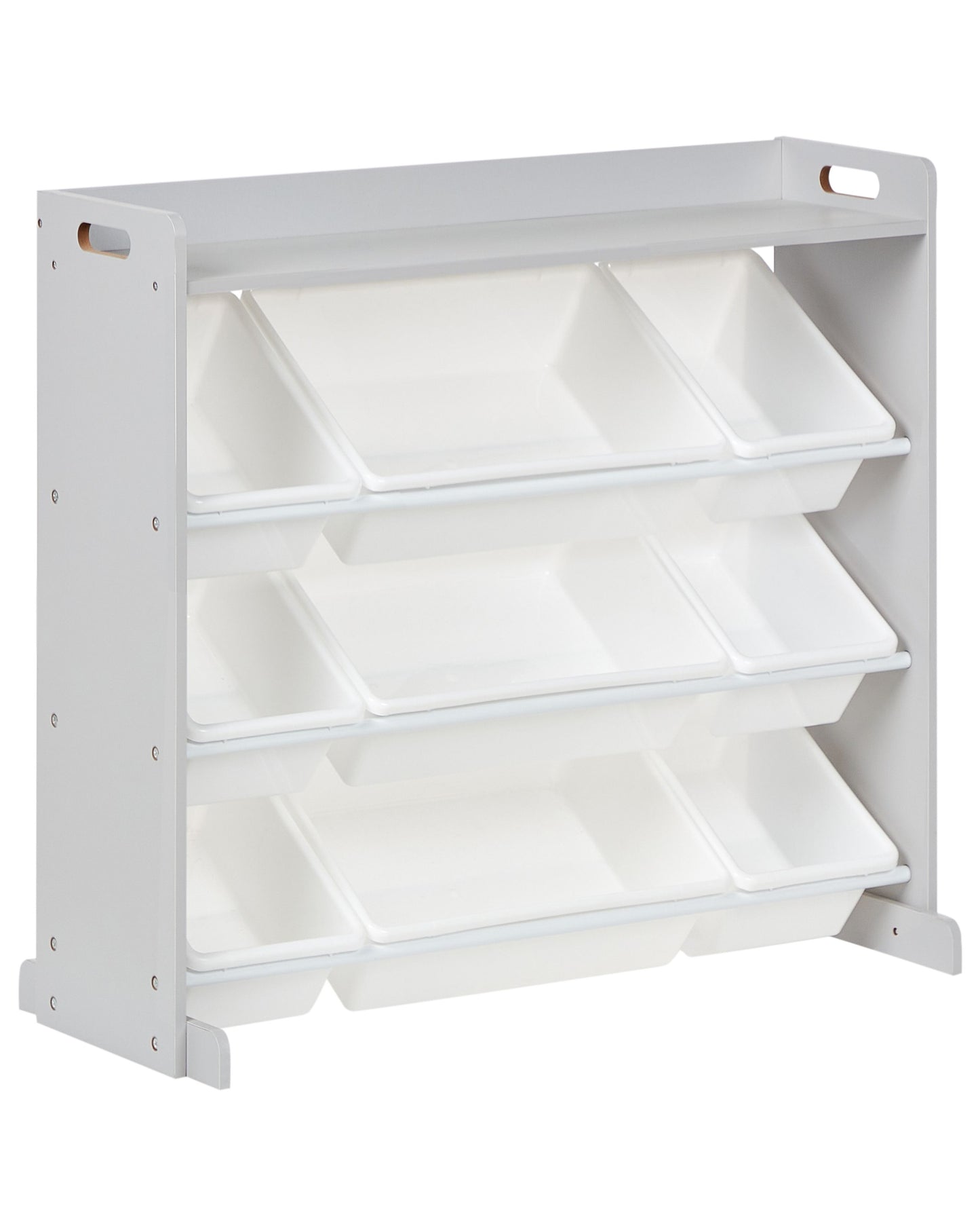 KidzNest Nine Box Storage Shelf With Drawers Grey White MDF Plastic