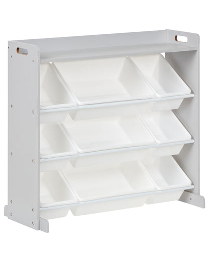 KidzNest Nine Box Storage Shelf With Drawers Grey White MDF Plastic