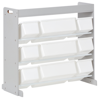 KidzNest Nine Box Storage Shelf With Drawers Grey White MDF Plastic