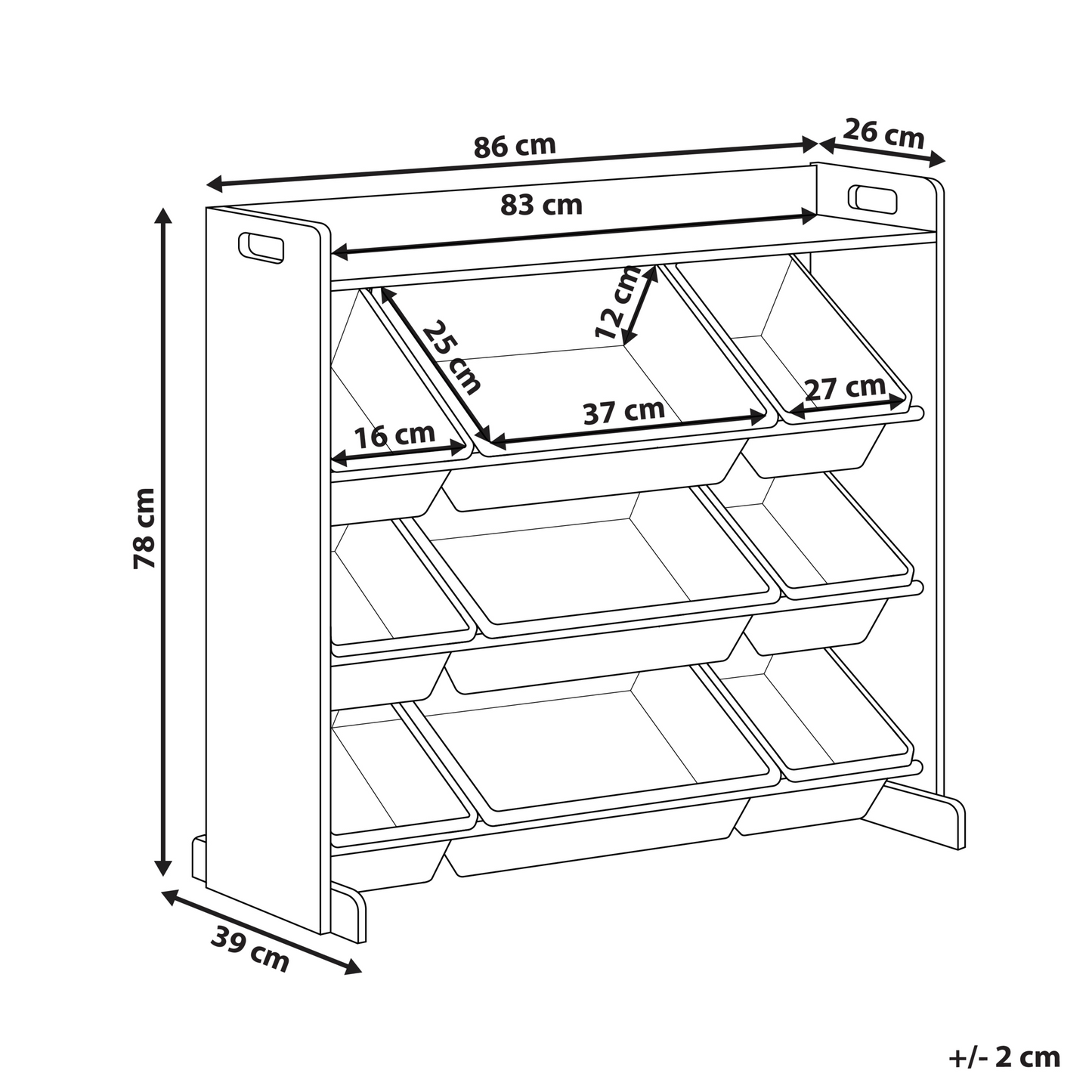 KidzNest Nine Box Storage Shelf With Drawers Grey White MDF Plastic