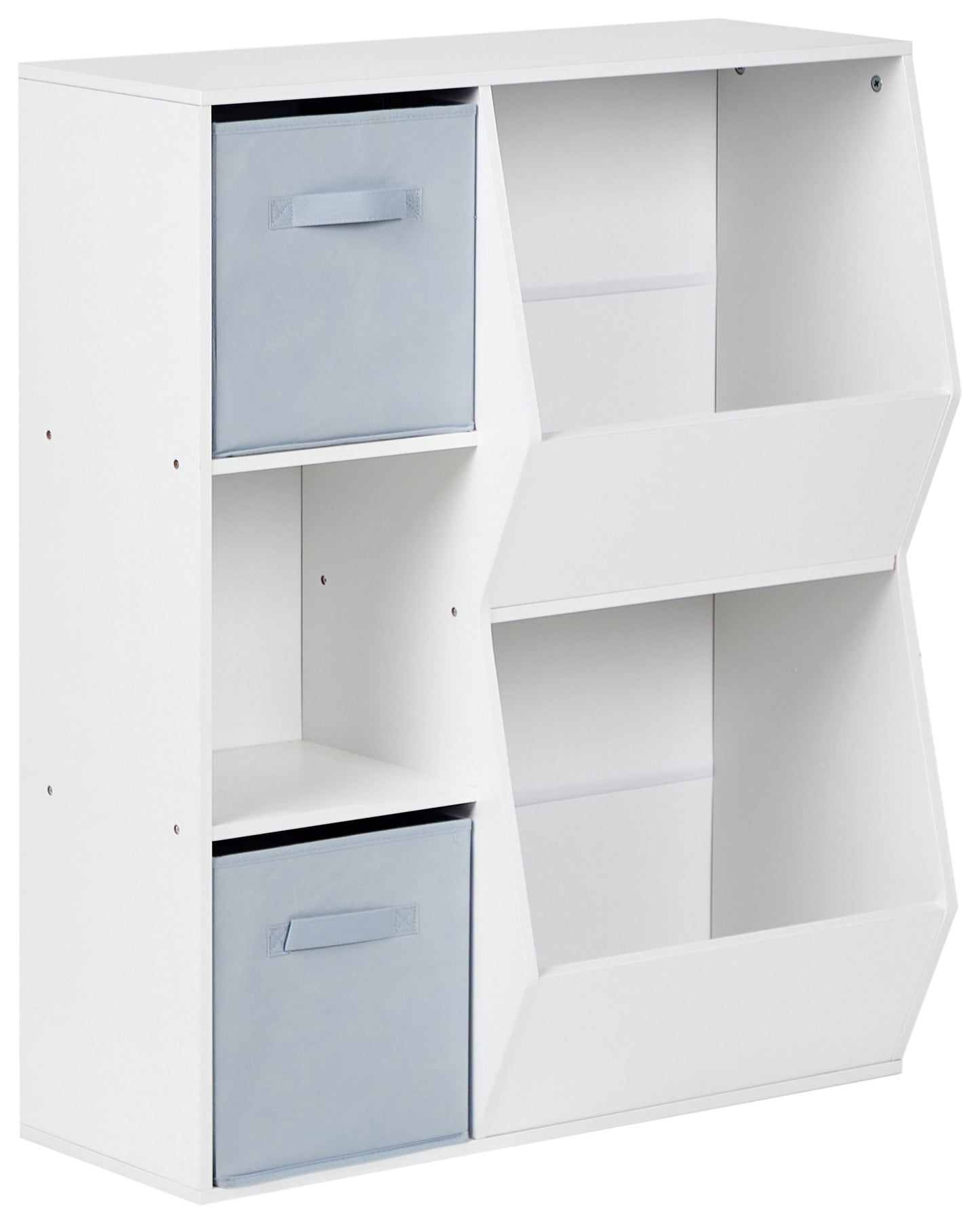 3 Tier White Bookshelf With Nonwoven Fabric Boxes Kids