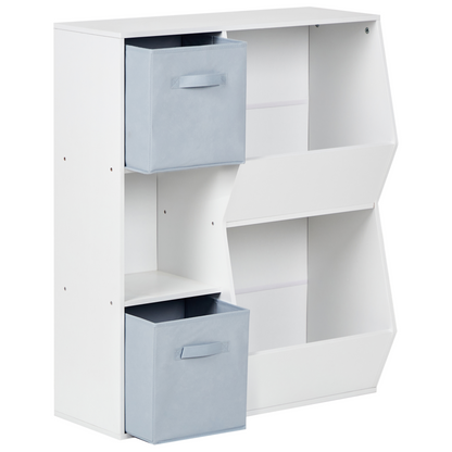 3 Tier White Bookshelf With Nonwoven Fabric Boxes Kids