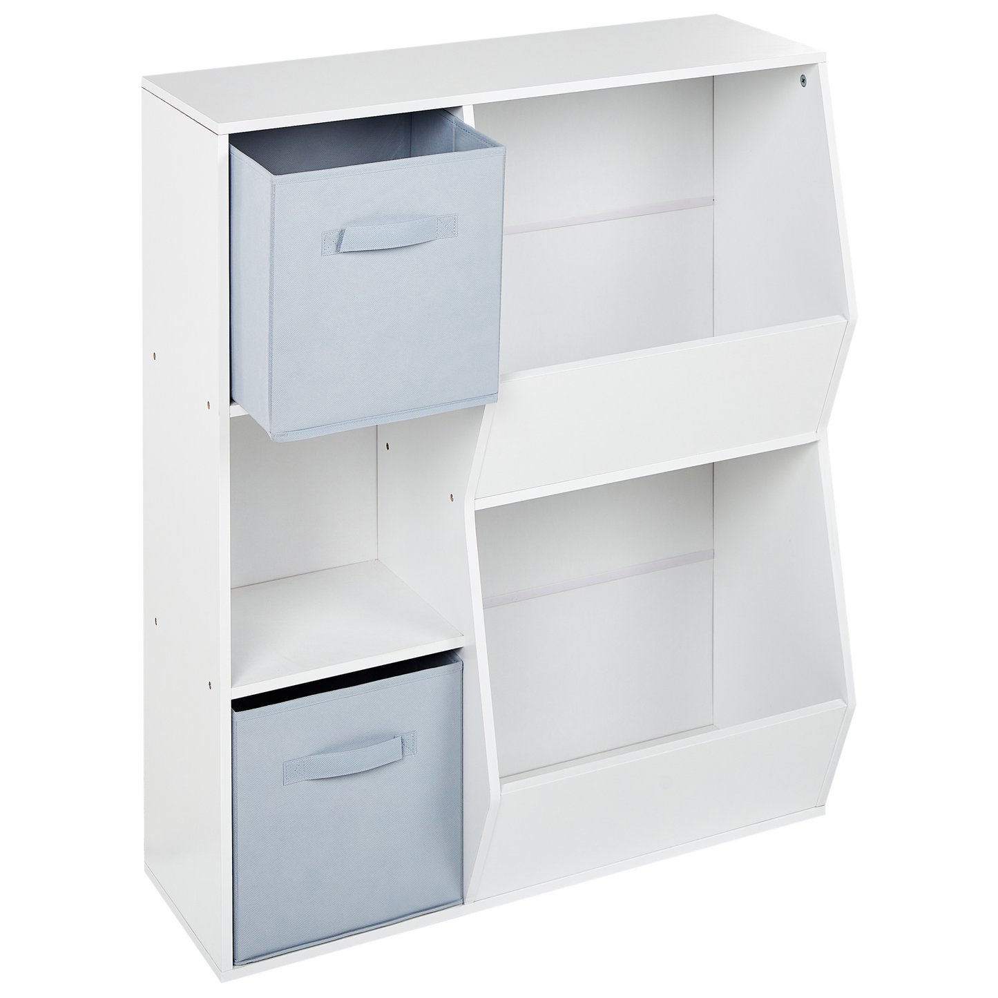 3 Tier White Bookshelf With Nonwoven Fabric Boxes Kids