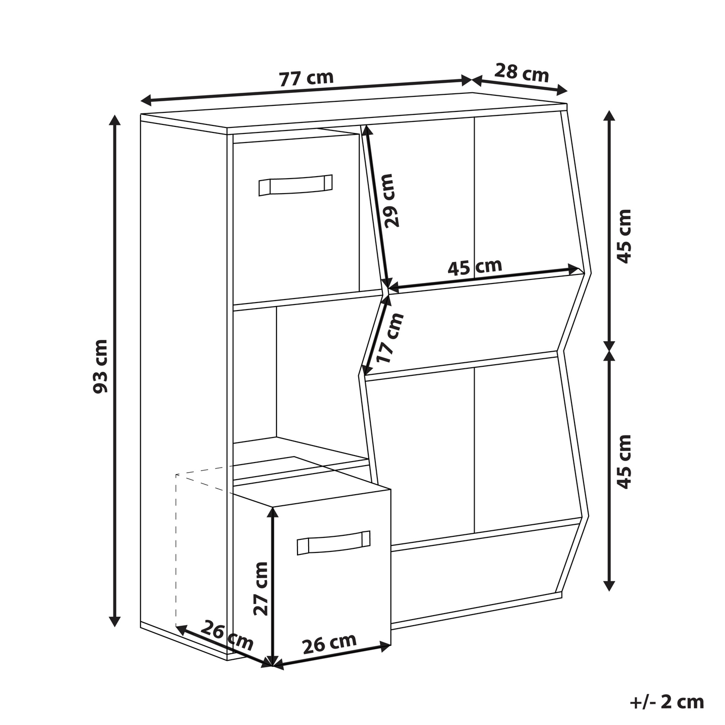 3 Tier White Bookshelf With Nonwoven Fabric Boxes Kids
