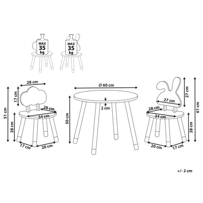KidNest 2 Seater Kids Table Set White And Light Brown MDF Leg Caps