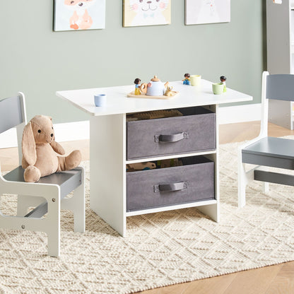 BrightNest Kids 2 Seater Table Set With Chairs White and Grey MDF