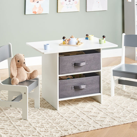 BrightNest Kids 2 Seater Table Set With Chairs White and Grey MDF