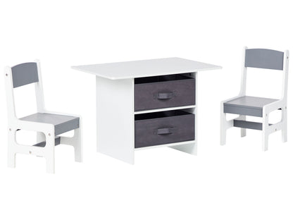 BrightNest Kids 2 Seater Table Set With Chairs White and Grey MDF