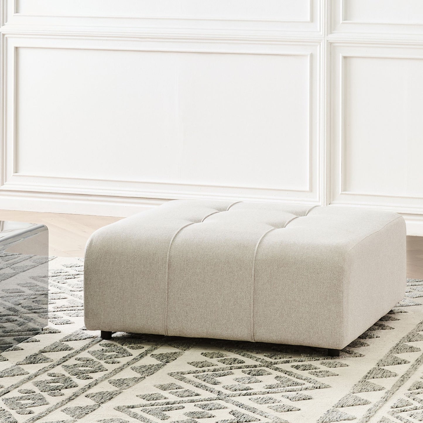 Element Ottoman Light Beige Polyester Upholstered Black Legs Modern