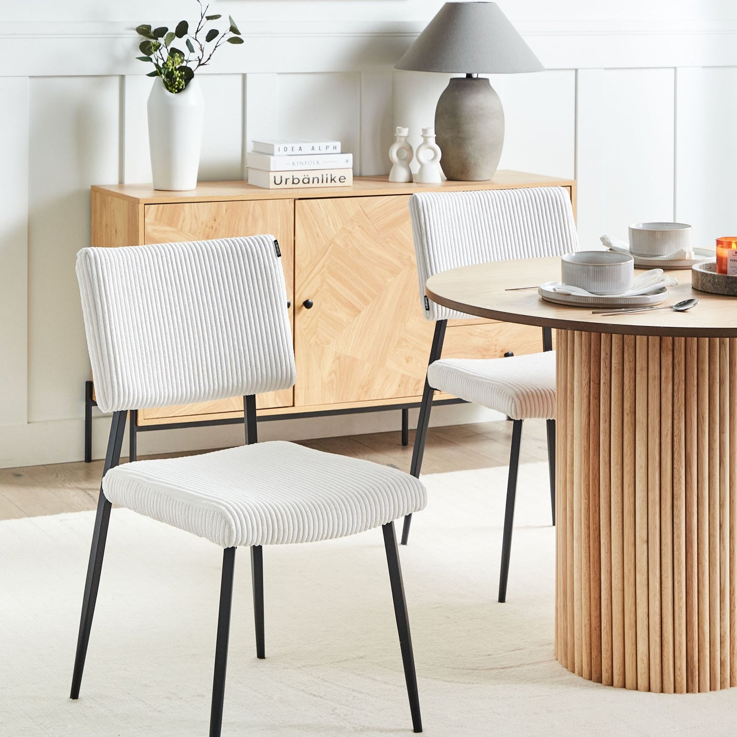 Heritage Home Set of 2 Off-White Corduroy Dining Chairs