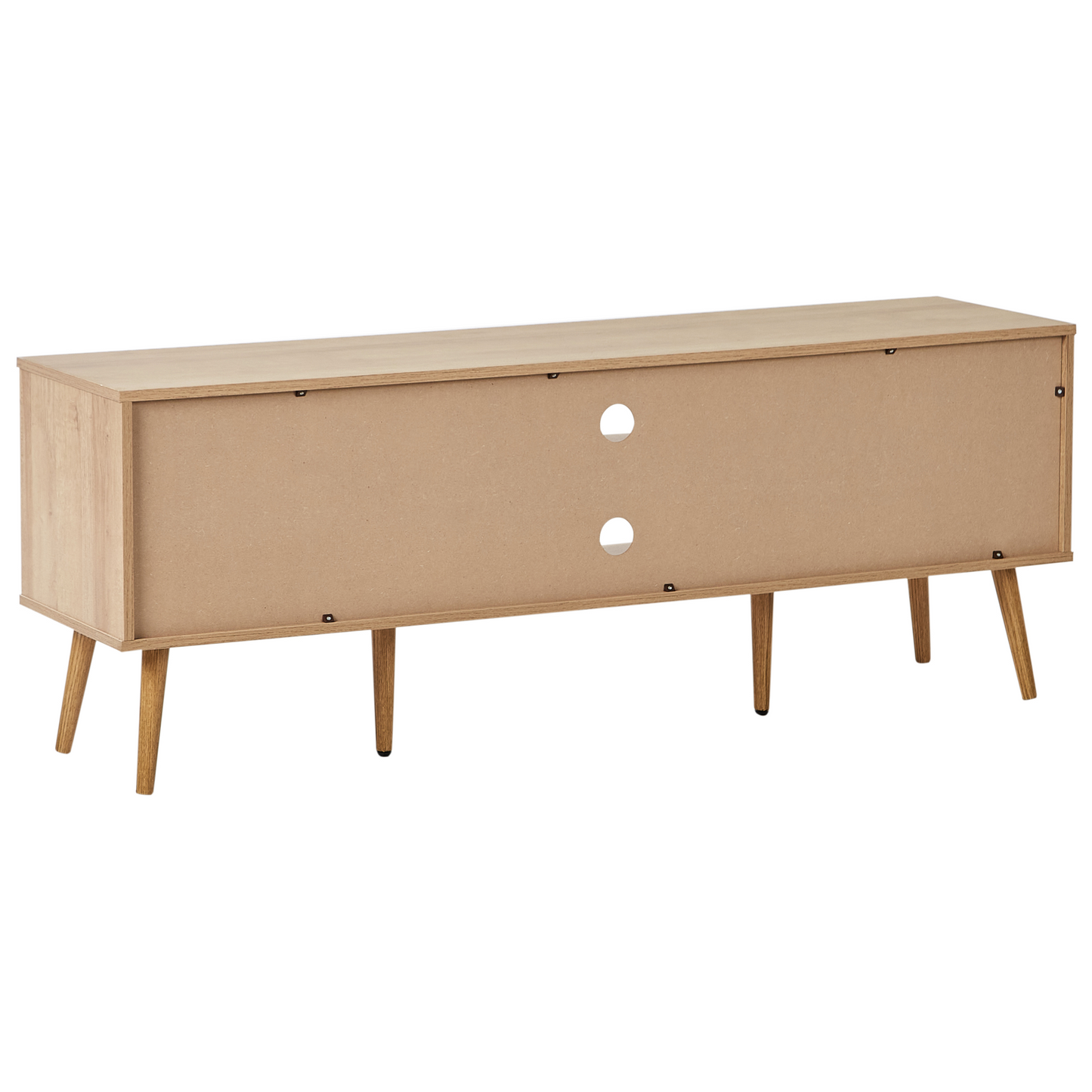 Light Brown Particle Board TV Stand With Glass Doors Minimalist Style Pine Wood Legs