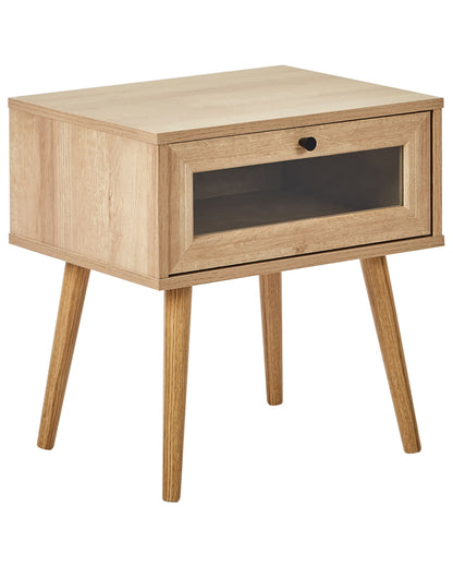 Bedside Table With Tempered Glass Doors And Drawer Walnut