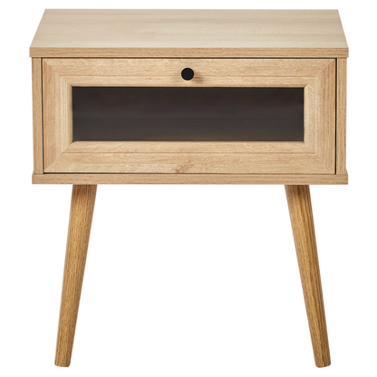 Bedside Table With Tempered Glass Doors And Drawer Walnut