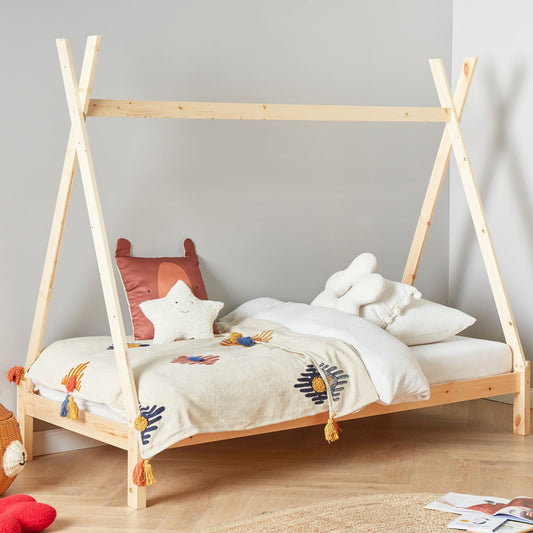 Kids Teepee Bed Light Brown Pine EU Single Frame With Slats