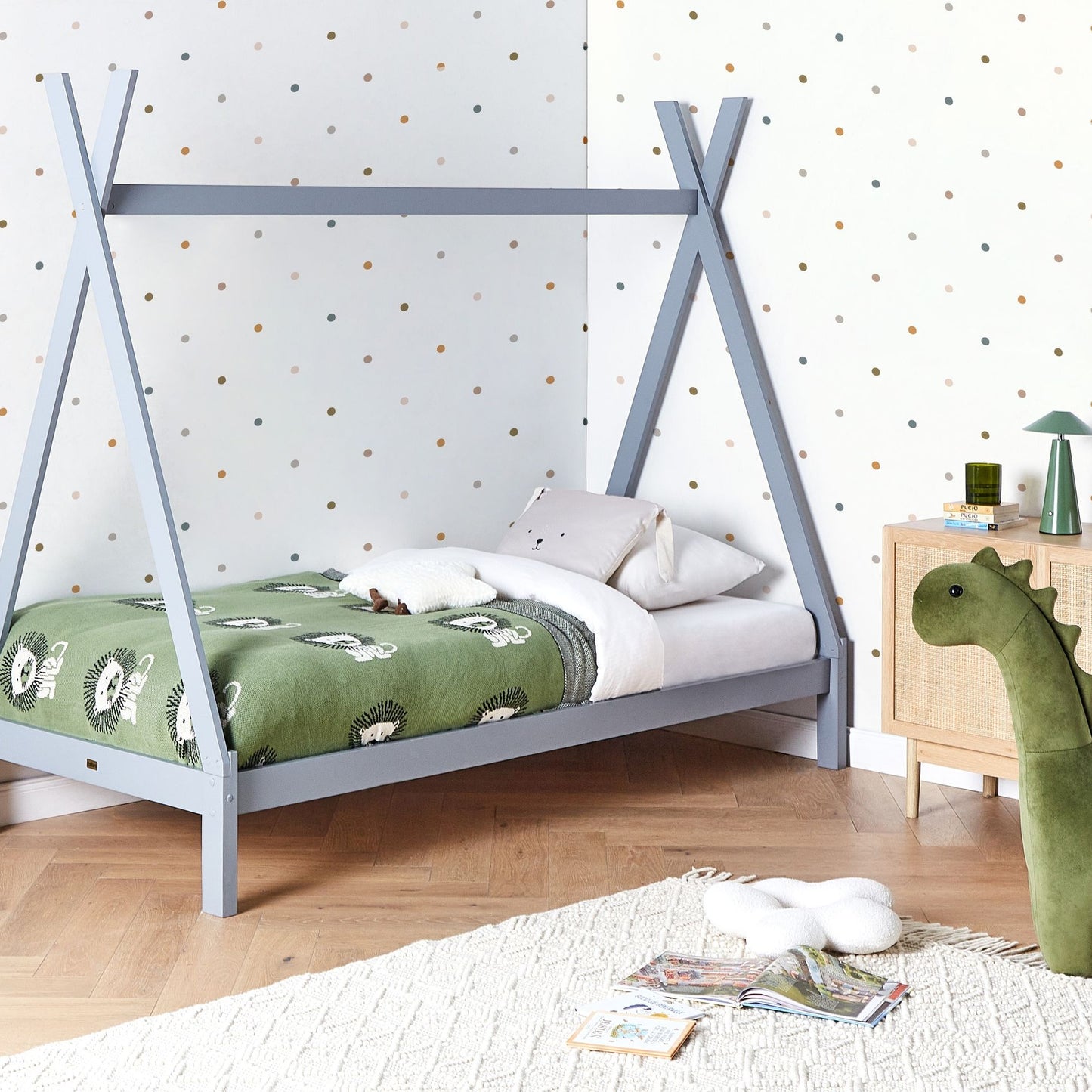 Grey Pine Kids Teepee Bed EU Single Bed Frame With Slats