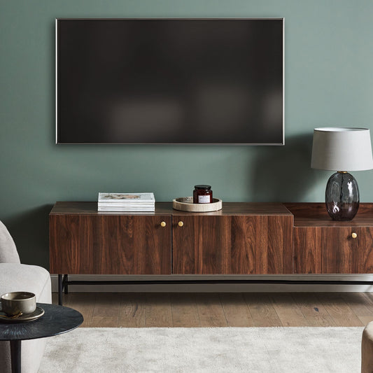 Heritage Home Dark Brown TV Stand With Metal Legs 2 Doors And Drawer