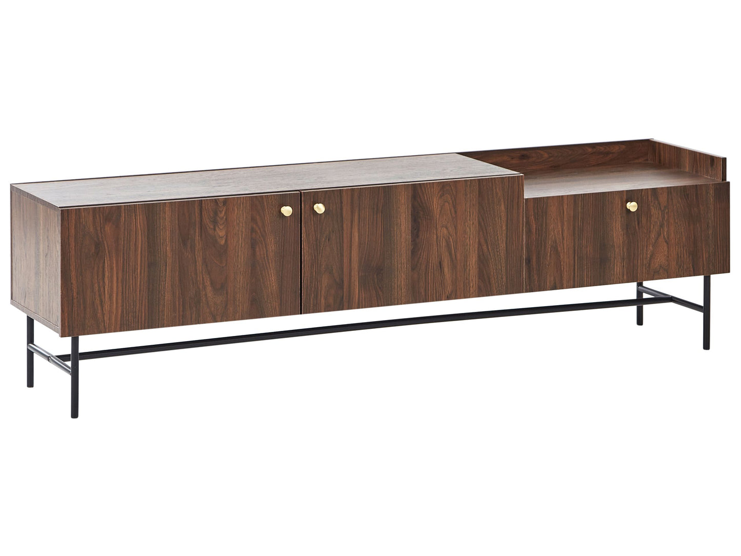 Heritage Home Dark Brown TV Stand With Metal Legs 2 Doors And Drawer