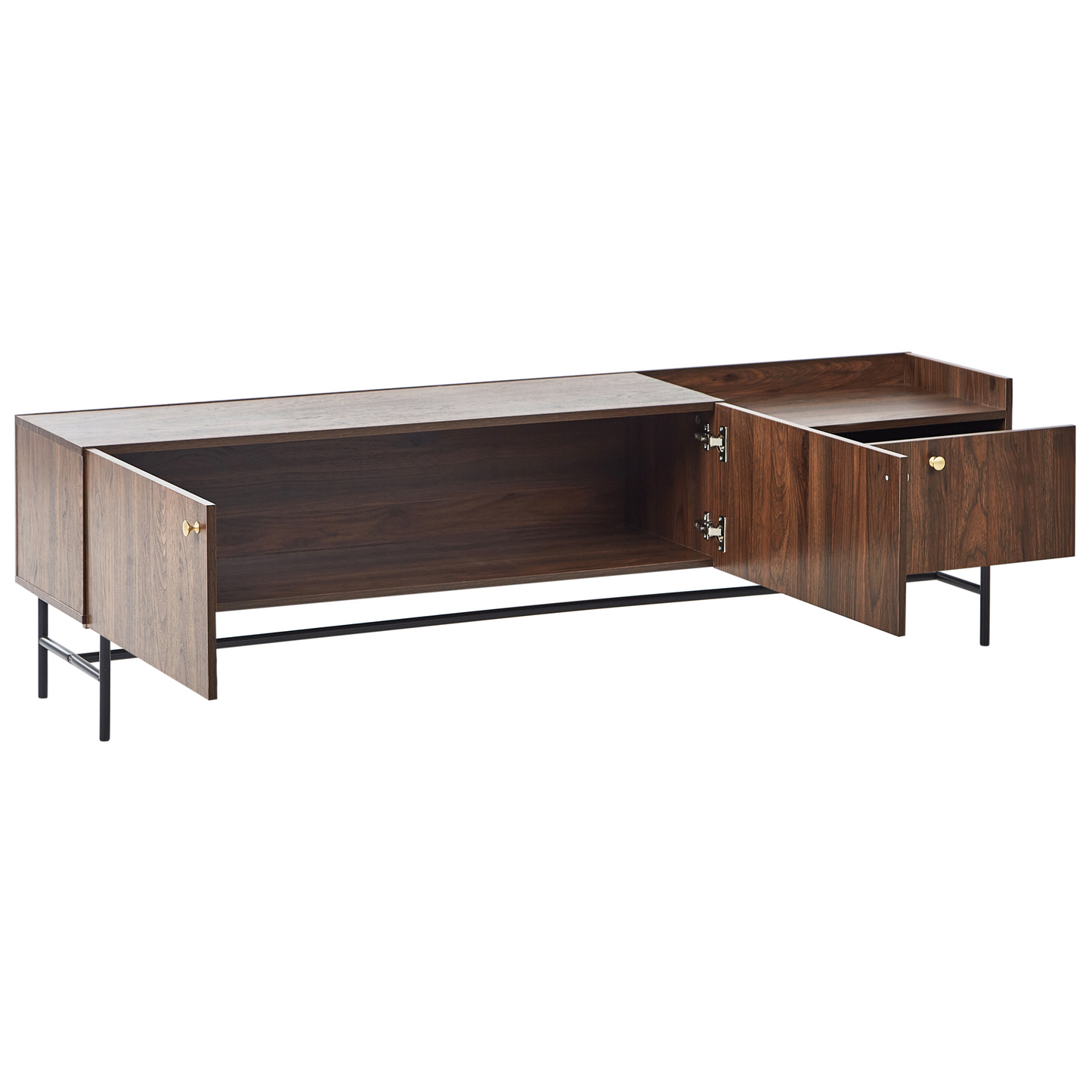 Heritage Home Dark Brown TV Stand With Metal Legs 2 Doors And Drawer