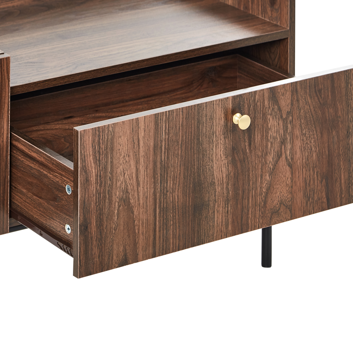 Heritage Home Dark Brown TV Stand With Metal Legs 2 Doors And Drawer