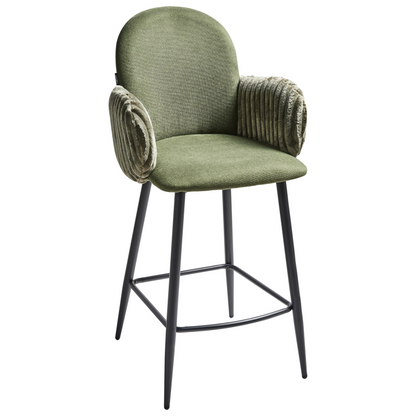 Green Fabric Bar Chairs Set Of 2 With Velvet Armrests And Water Repellent Upholstery Retro Style
