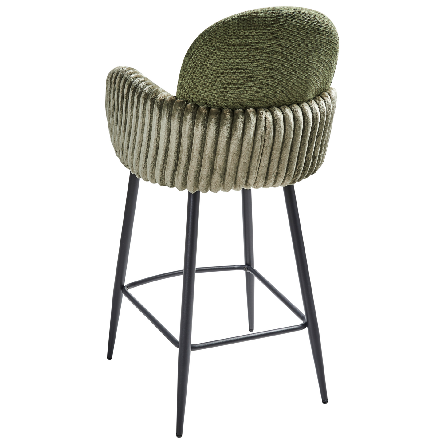 Green Fabric Bar Chairs Set Of 2 With Velvet Armrests And Water Repellent Upholstery Retro Style