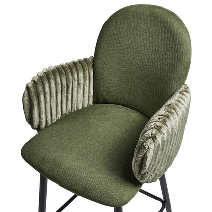 Green Fabric Bar Chairs Set Of 2 With Velvet Armrests And Water Repellent Upholstery Retro Style