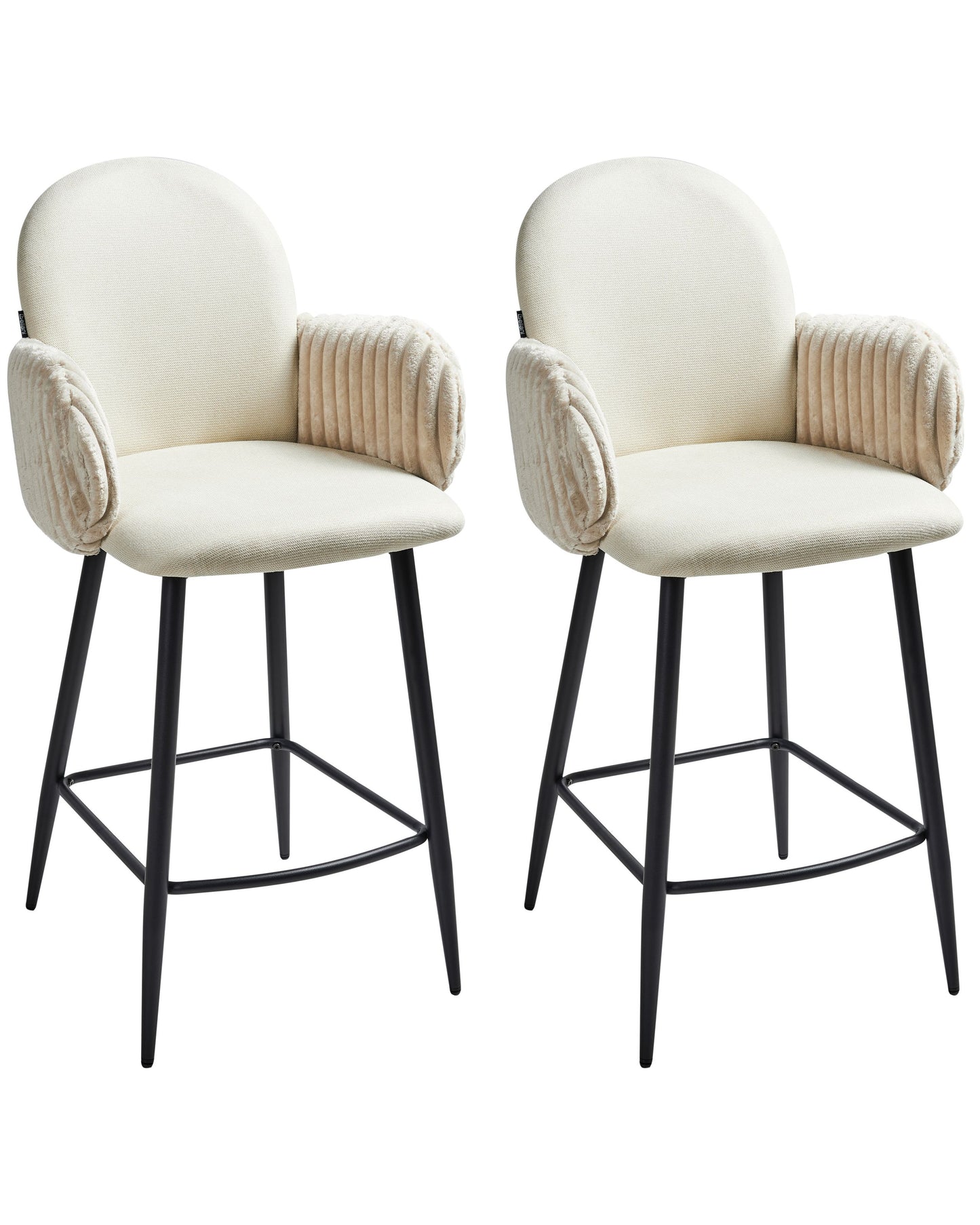 Set Of 2 Retro Bar Chairs Light Beige Fabric Velvet Armrests