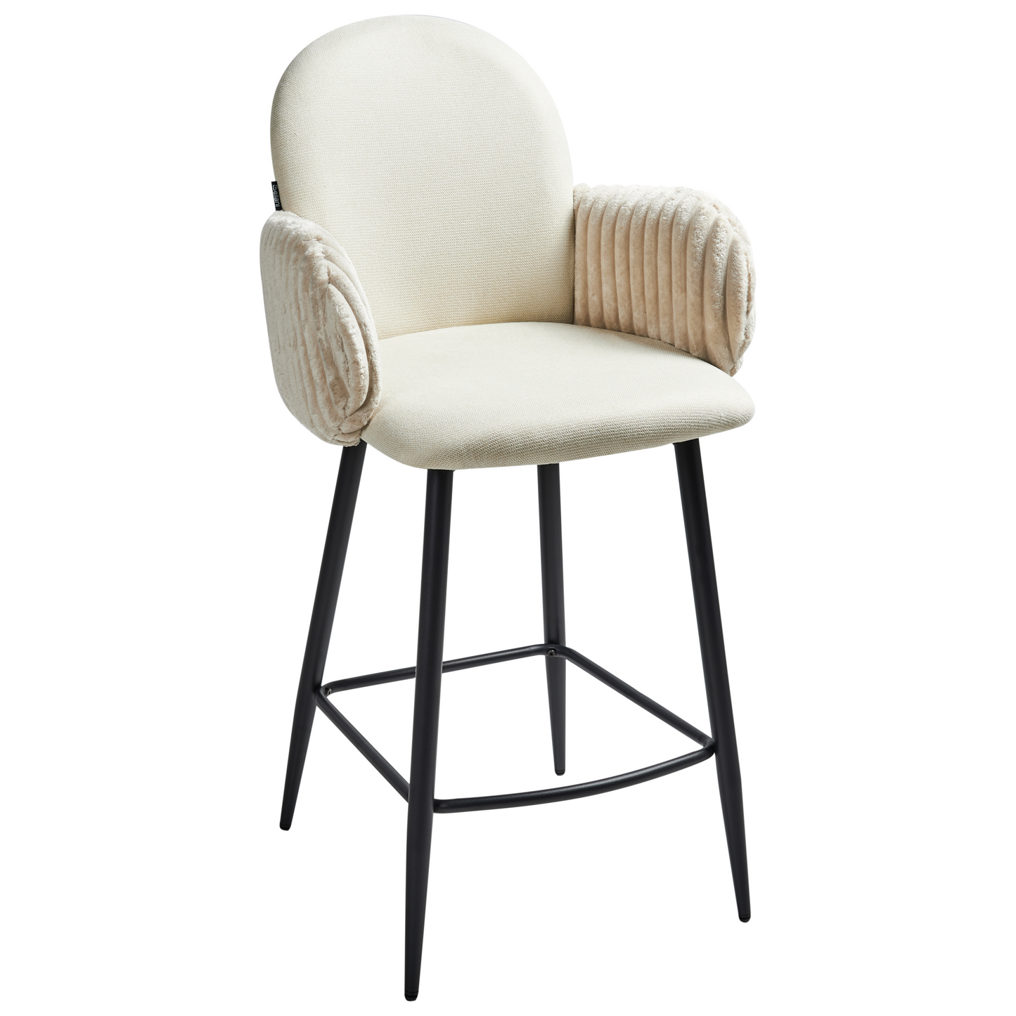 Set Of 2 Retro Bar Chairs Light Beige Fabric Velvet Armrests